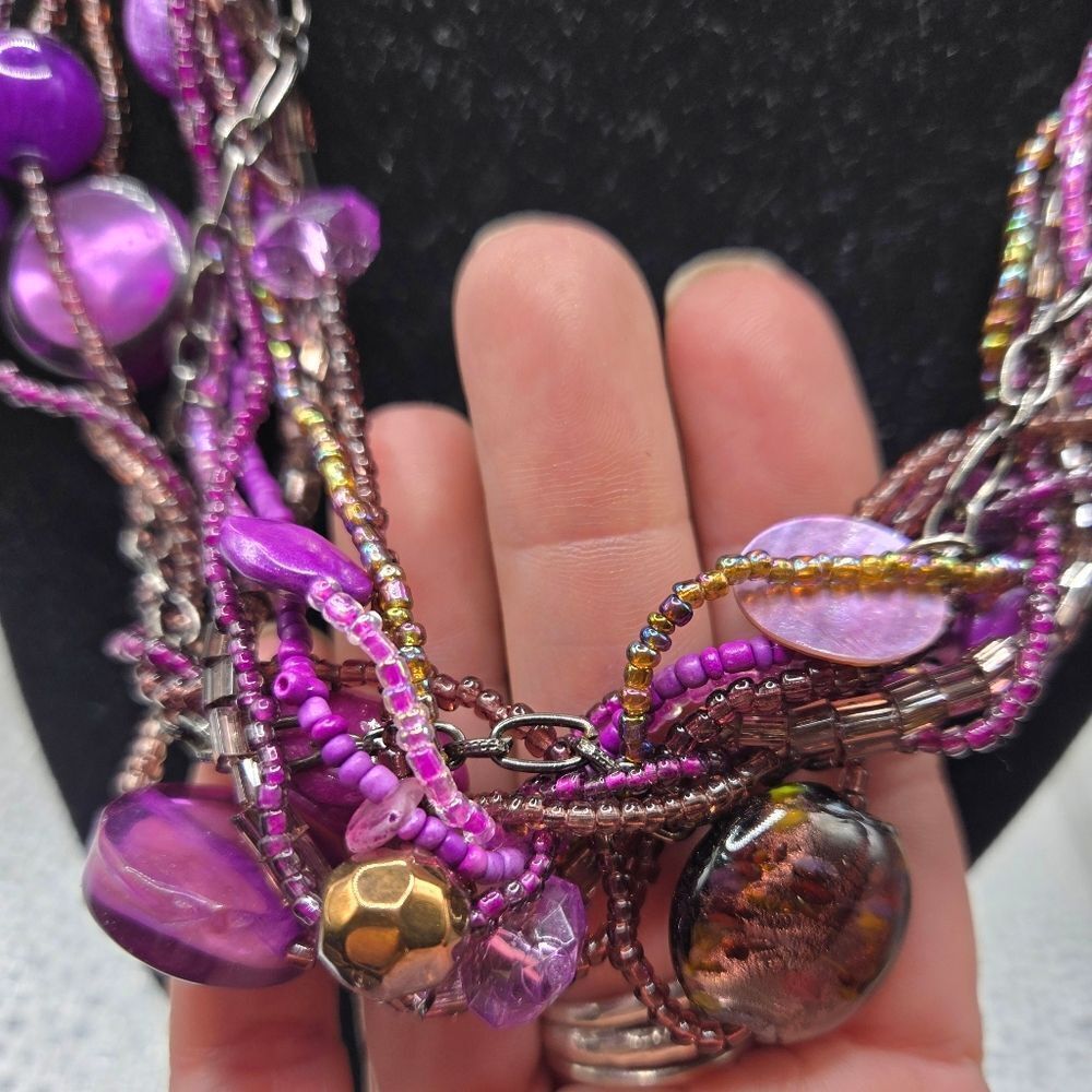 "5/$40" Purple Multistrand Adjustable Statement Costume Fashion Necklace - Picture 5 of 7